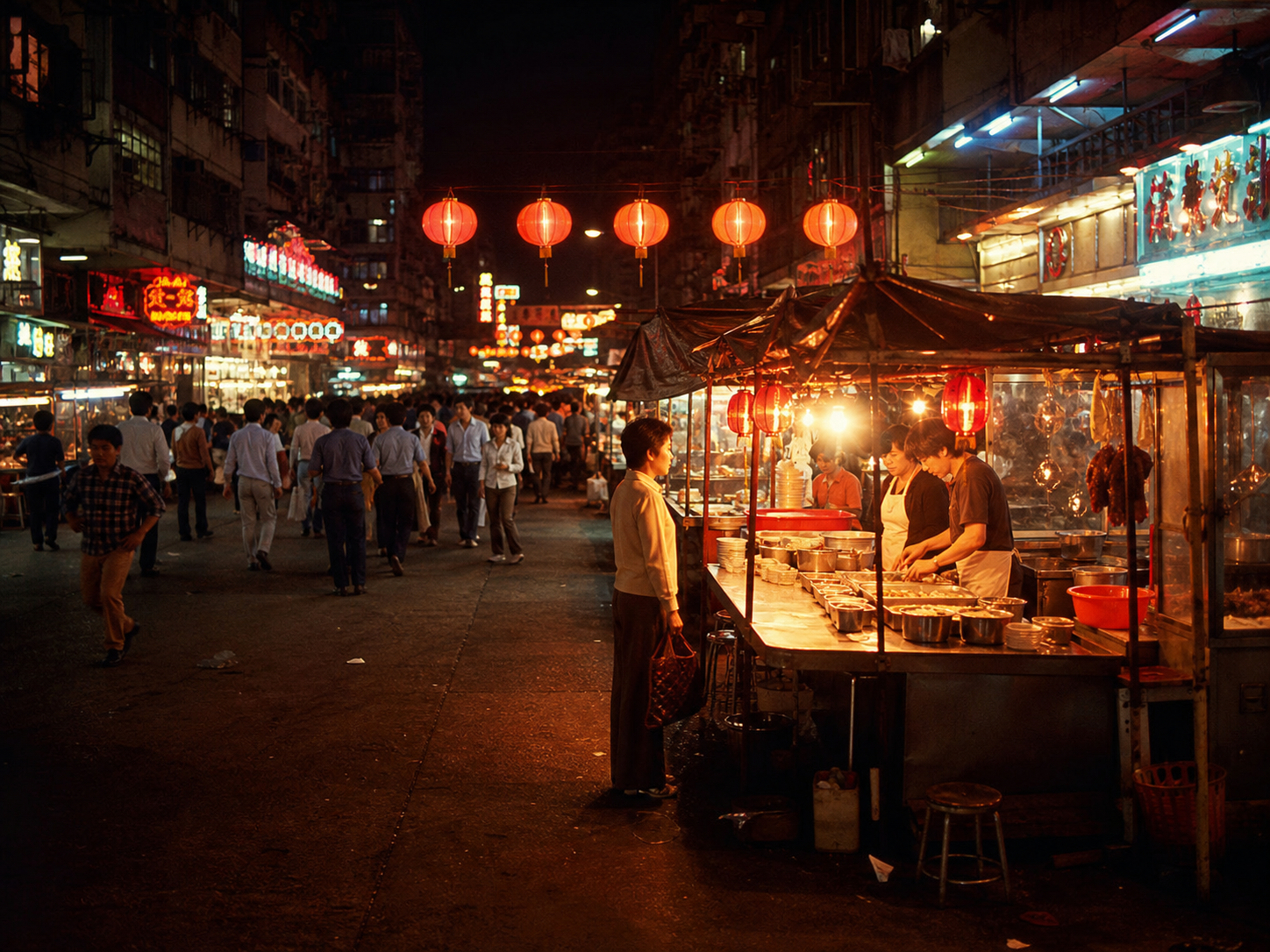 庙街夜市灯笼与摊档